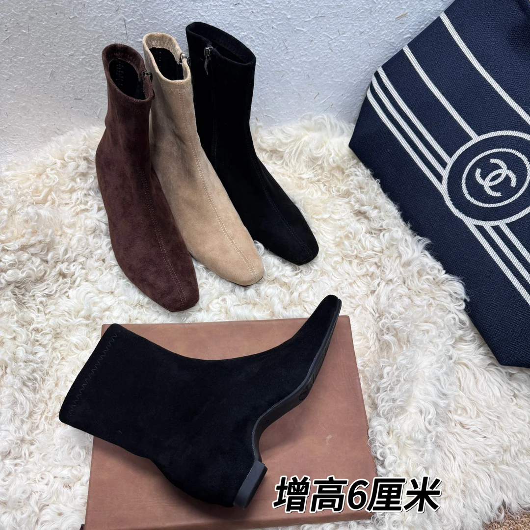 【增高6厘米】DUOZHEN~法式拱形底花盆跟短靴小众瘦瘦靴