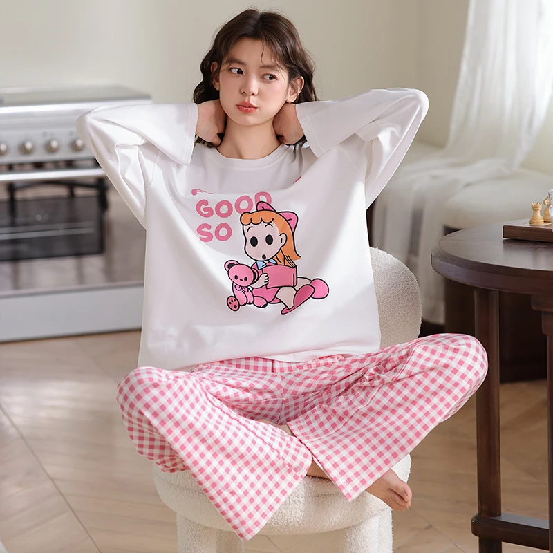 秋冬新款睡衣精梳新疆棉休闲少女可爱长袖春秋可外穿家居服套装