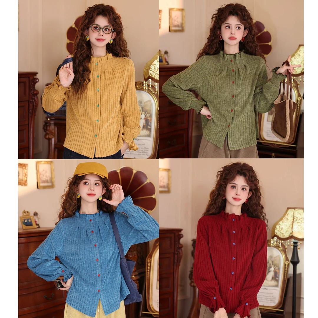 陈大器【玻璃海】复古港风秋冬拼接长袖百搭上衣衬衫JH5749333