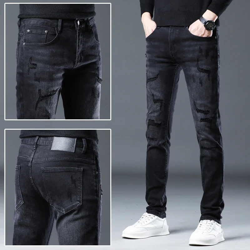 2025秋冬新款牛仔裤男士中高腰宽松直筒潮流百搭弹力水洗休闲长裤