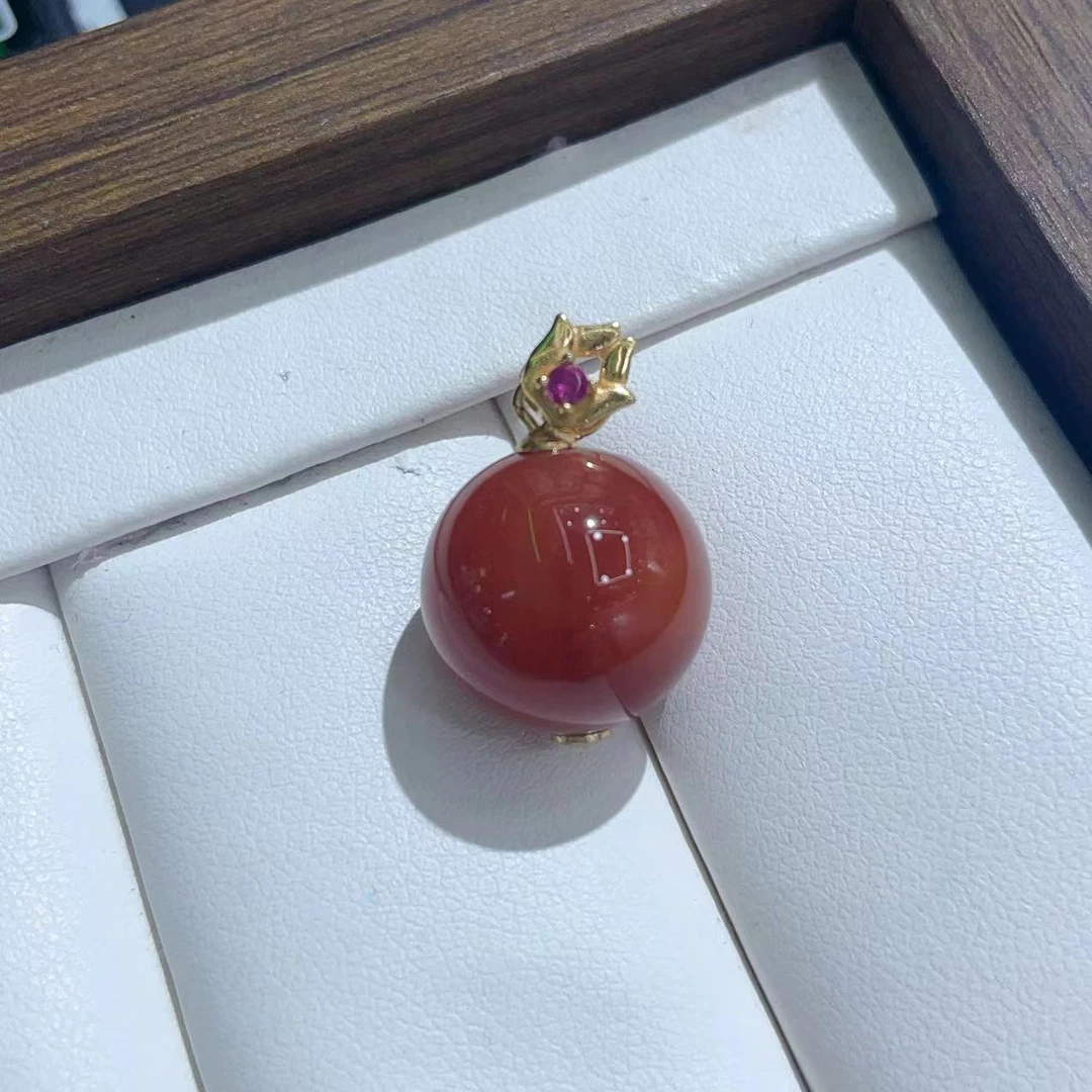 新中式红玛瑙火焰红大颗单珠吊坠(赠o链） 14mm DZ M24