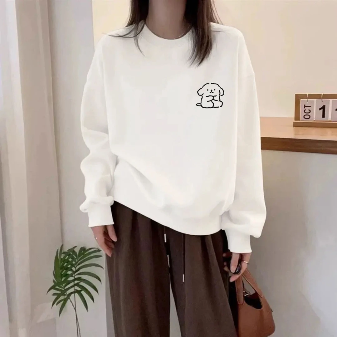 宽松秋季大码薄款圆领无帽卫衣女装胖mm显瘦遮肚休闲外套长袖上衣