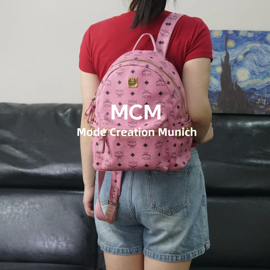 95新 MCM 粉色双肩包/YW05525554/5554