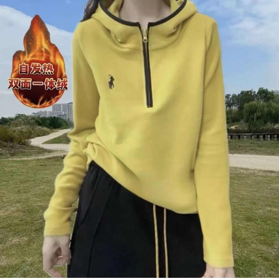 《艾妮家》秋冬双面德绒连帽半拉链卫衣休闲上衣11117