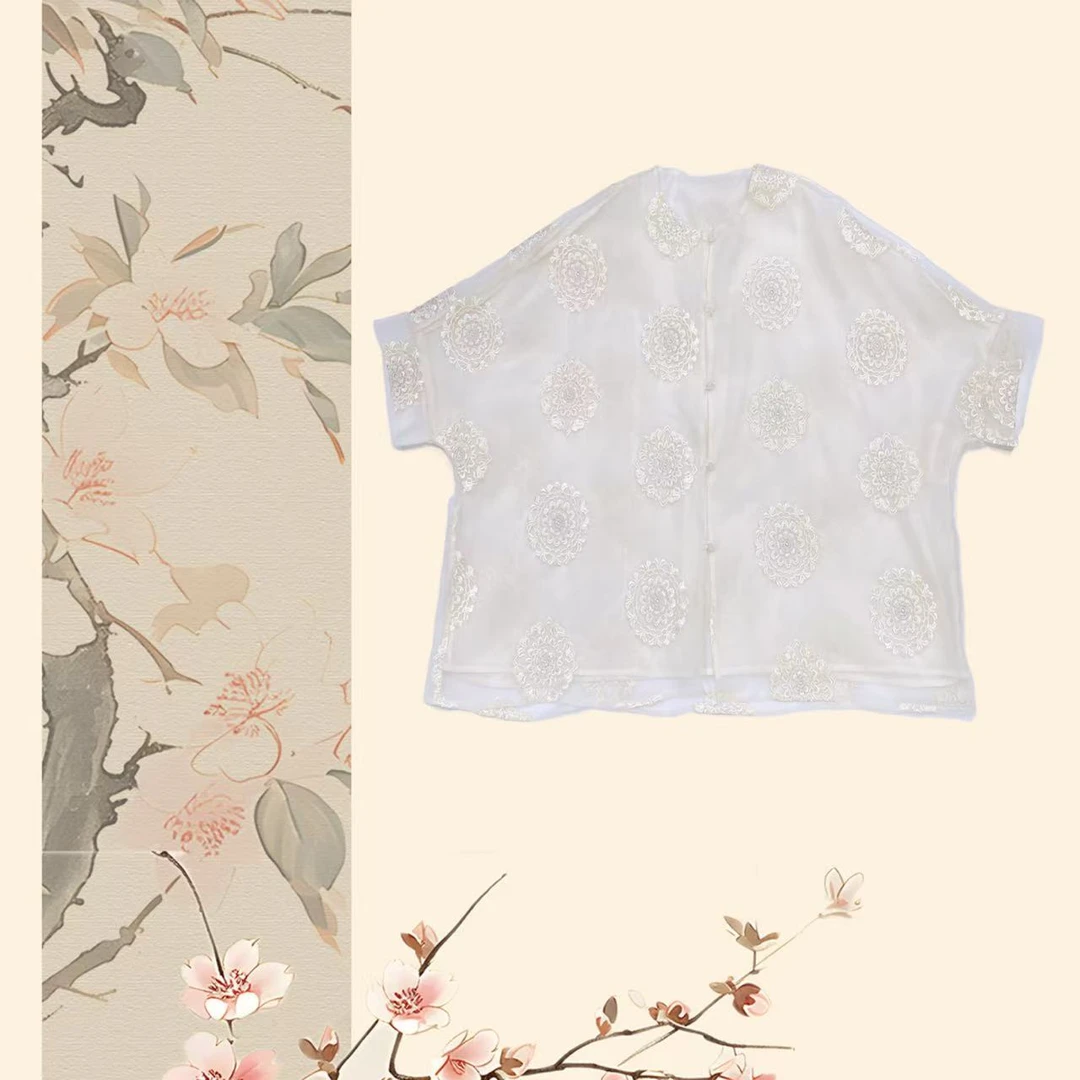 【芊泽】春季新款国风均码刺绣短袖外套上衣-1038-SWT