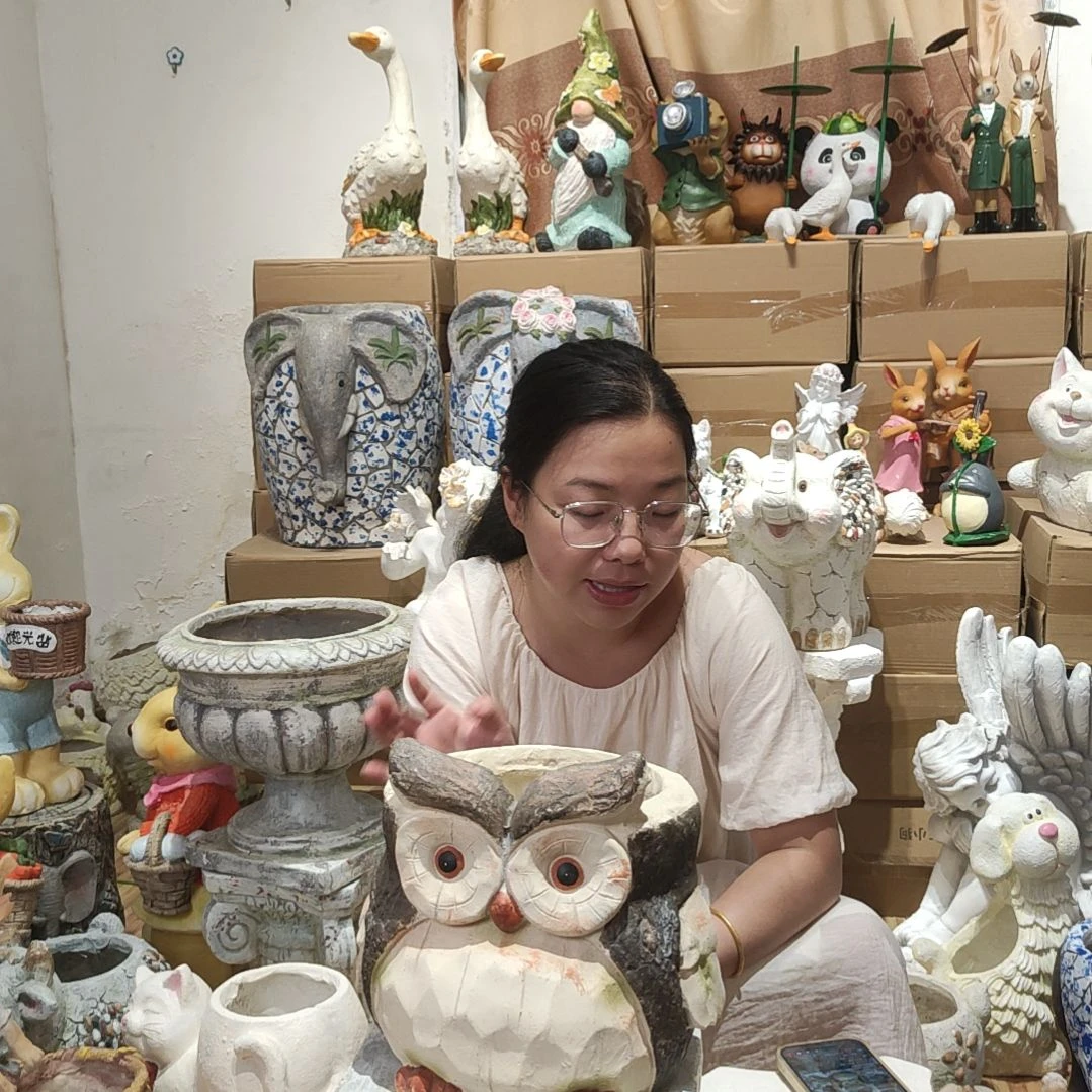 合成树脂氧化镁猫头鹰花盆一个