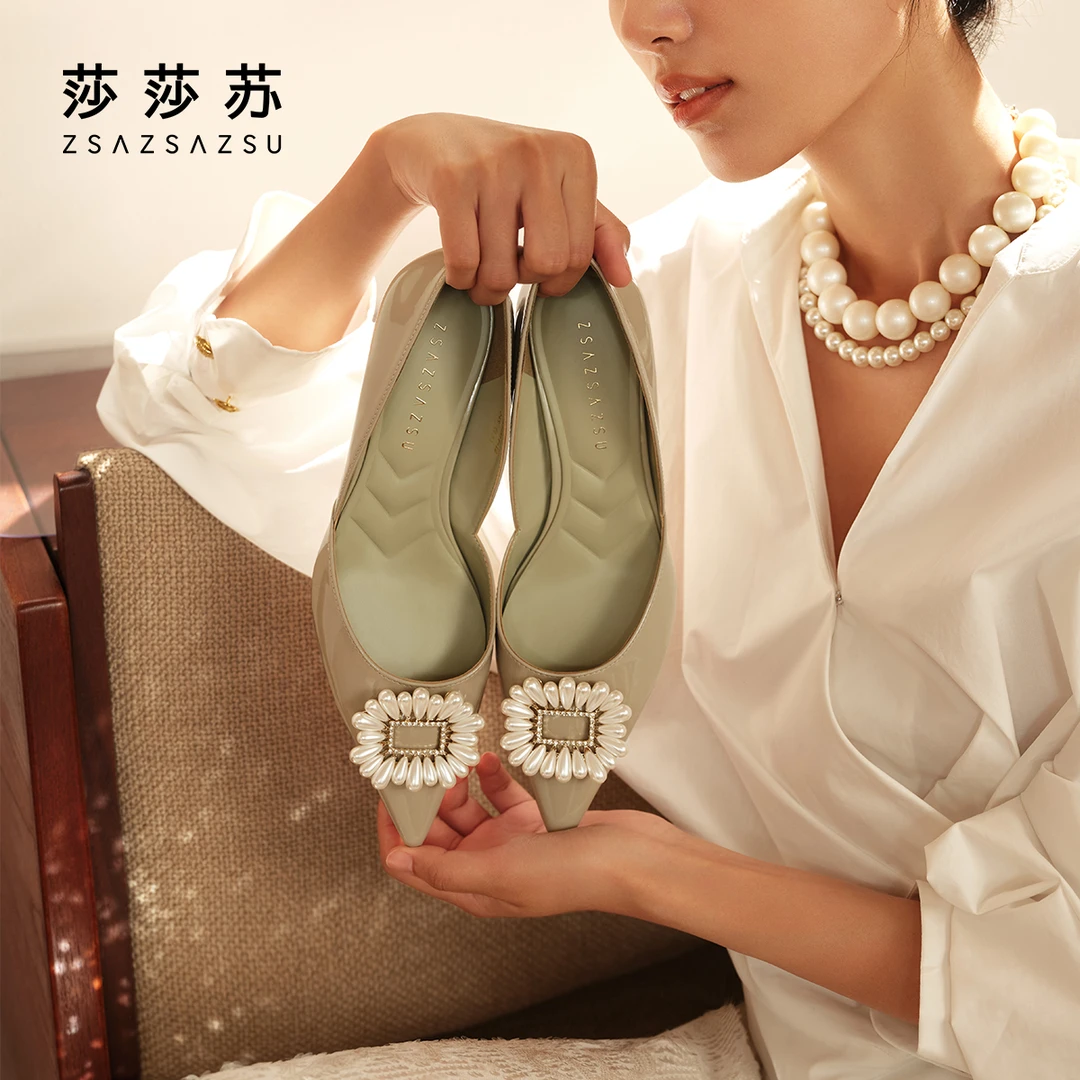 莎莎苏夏新款一脚蹬时尚细跟高跟鞋夏日穿搭糖豆单鞋女ZA54511-18