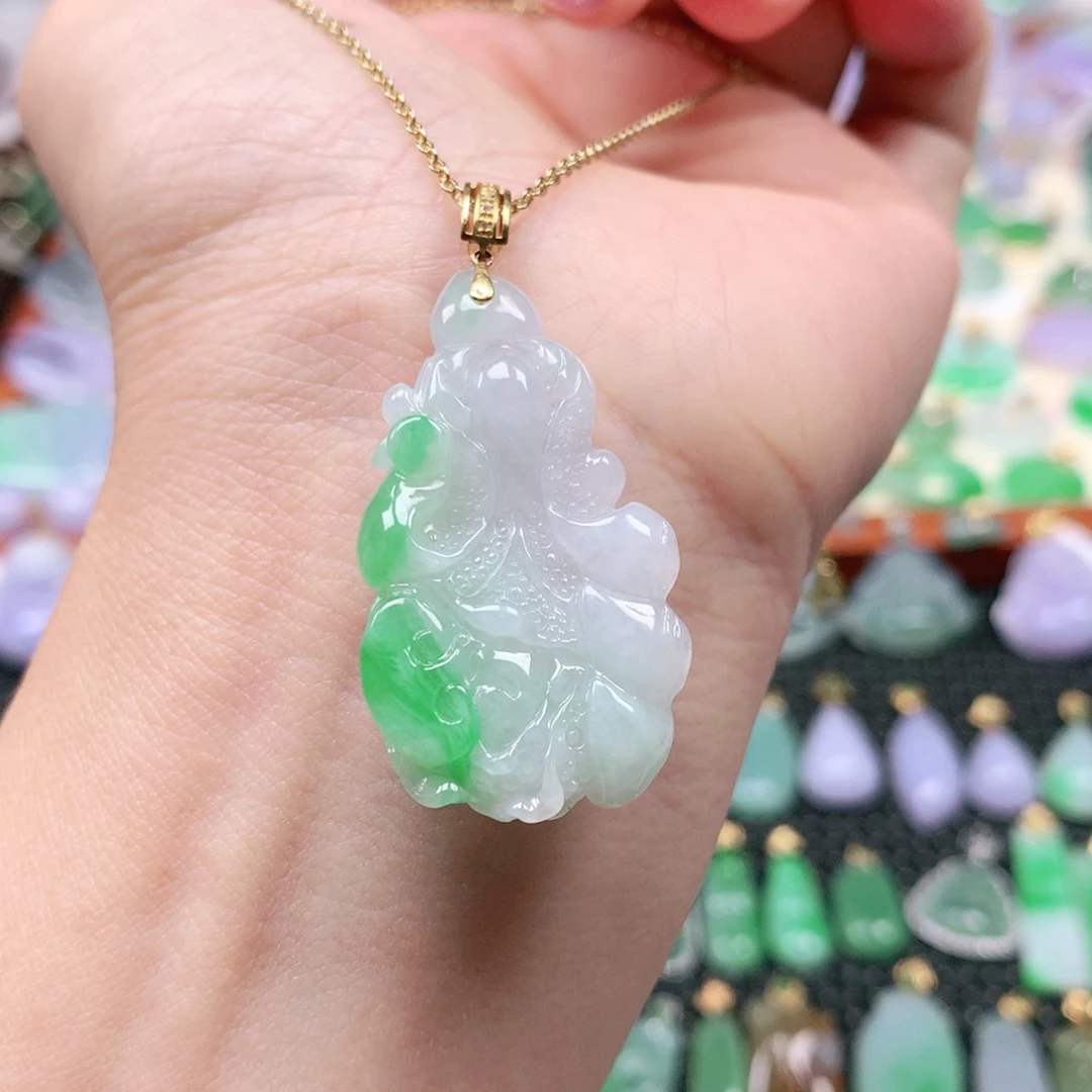 吊坠(不含链)18K金镶嵌翡翠