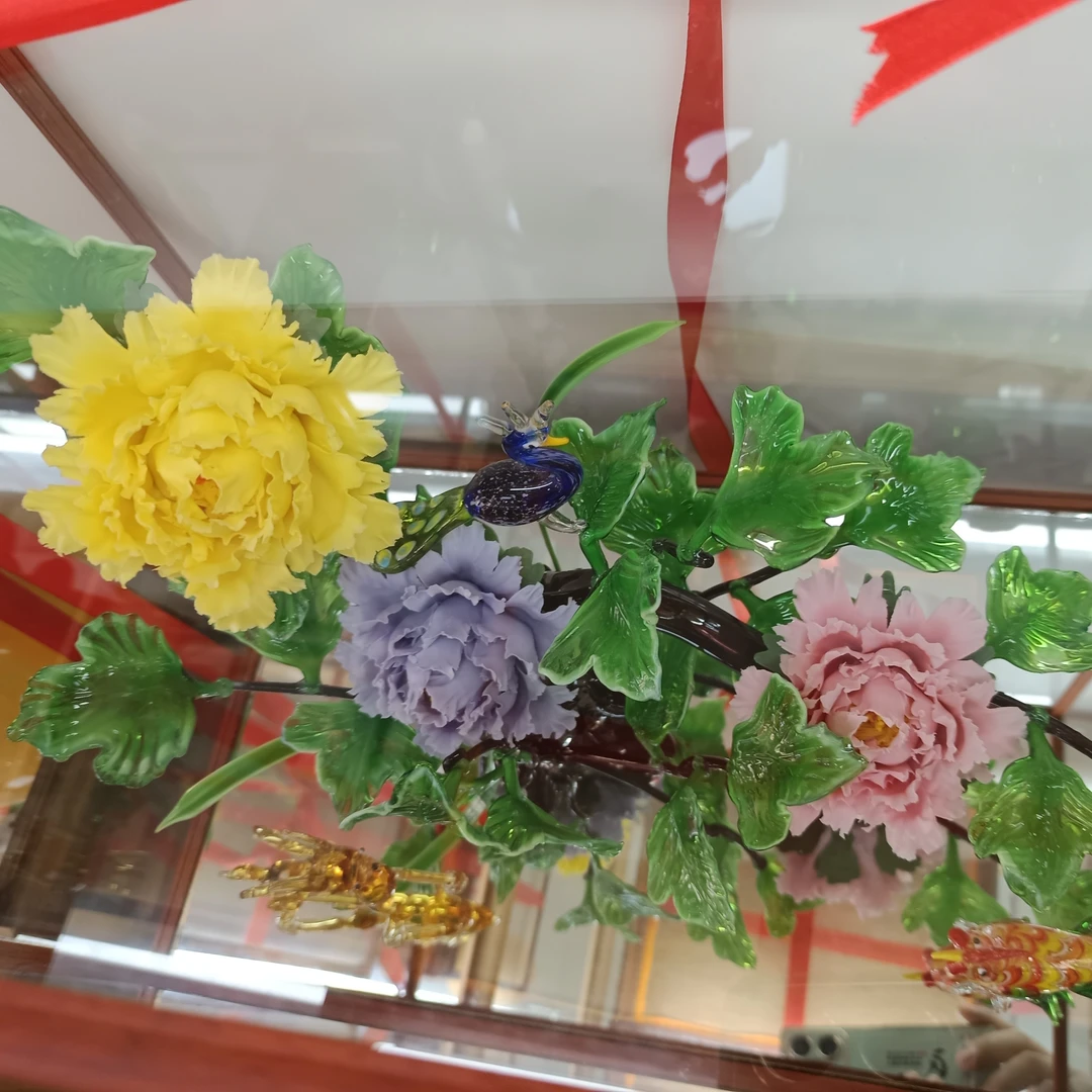 博山陶瓷琉璃灯玄关工艺品创意工牡丹精品组合