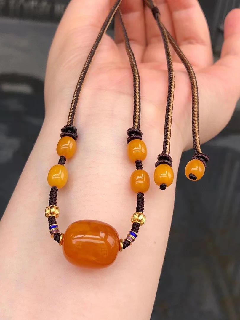 假一赔十，天然琥珀蜜蜡锁骨，枣珠锁骨项链，精美编绳，编号20