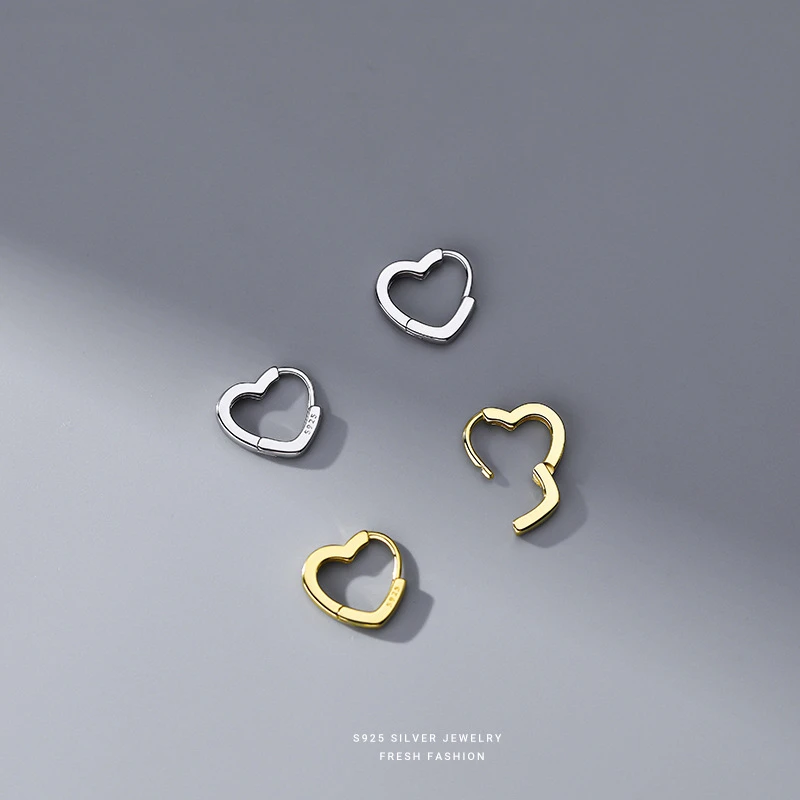 足银耳饰 S925通体纯银爱心耳环女韩版冷淡风百搭耳圈气质潮耳饰