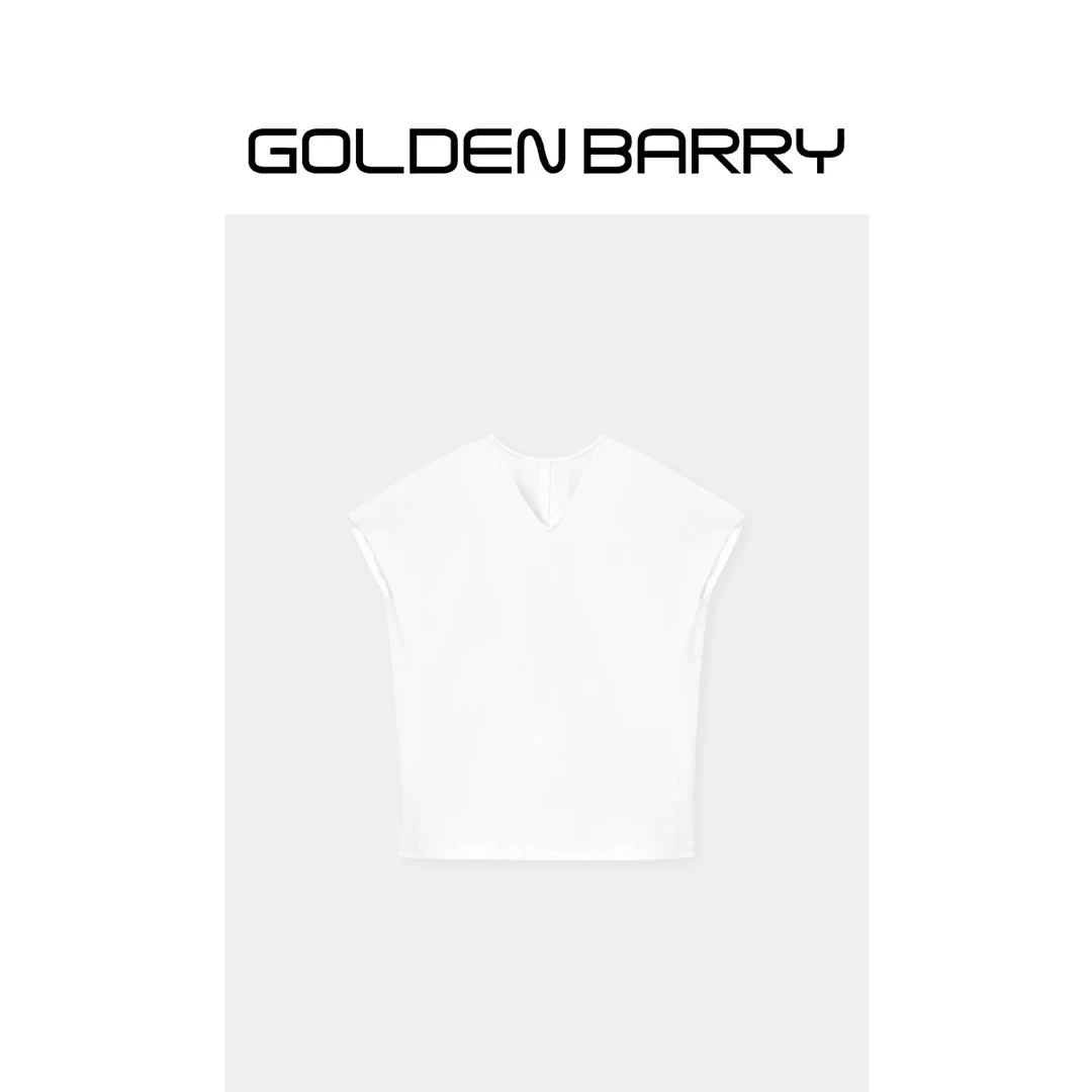 GOLDENBARRY「云柔T」素简留白V领T恤 夏日清新无袖设计GB060701002