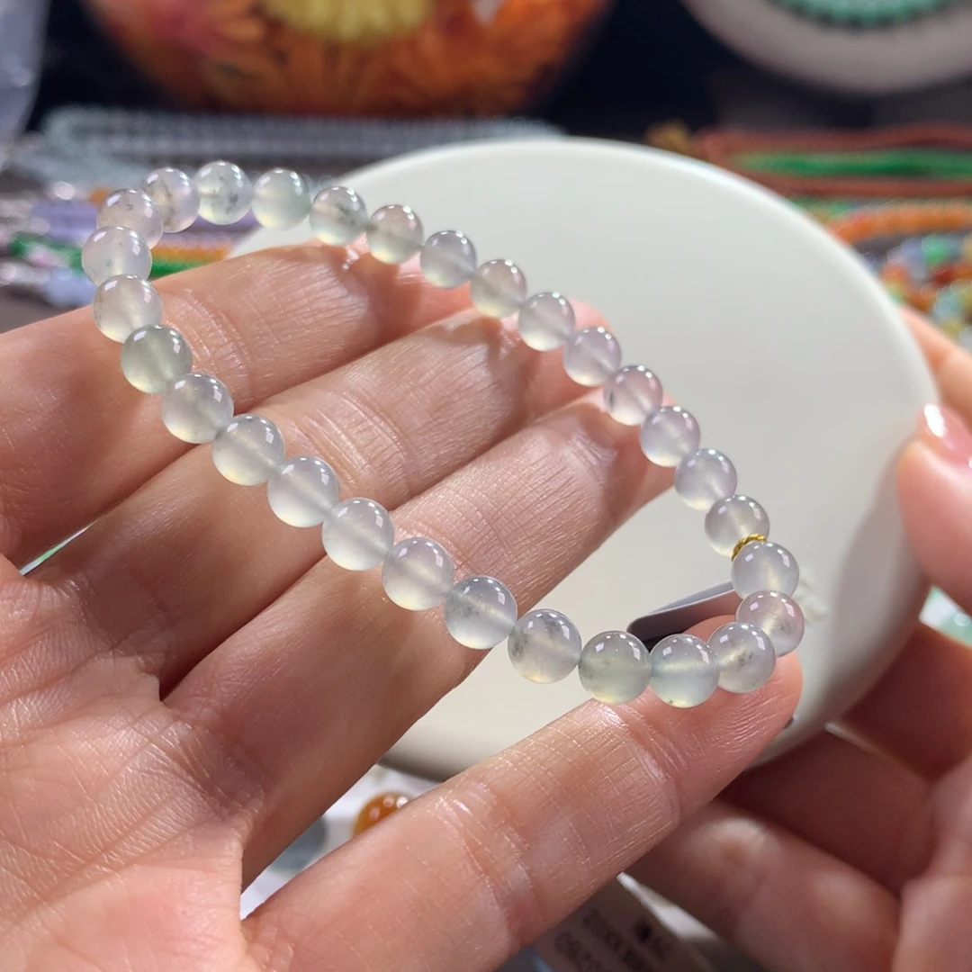 翡翠未镶嵌手链！性价比！特色纯净冰透咖啡冰飘花卡6