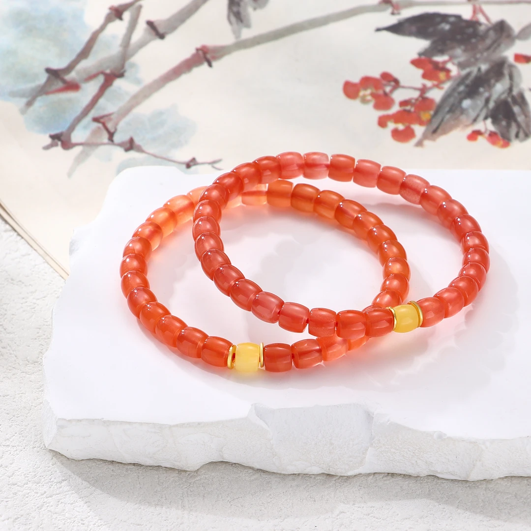 Tender Jinger天然南红玛瑙蜜蜡镶S925银手串经典（多样性发1件）