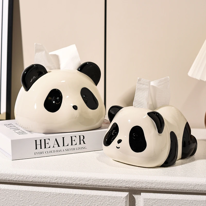 可爱熊猫纸巾盒客厅茶几家用摆件创意纸抽盒卡通陶瓷抽桌面纸巾盒