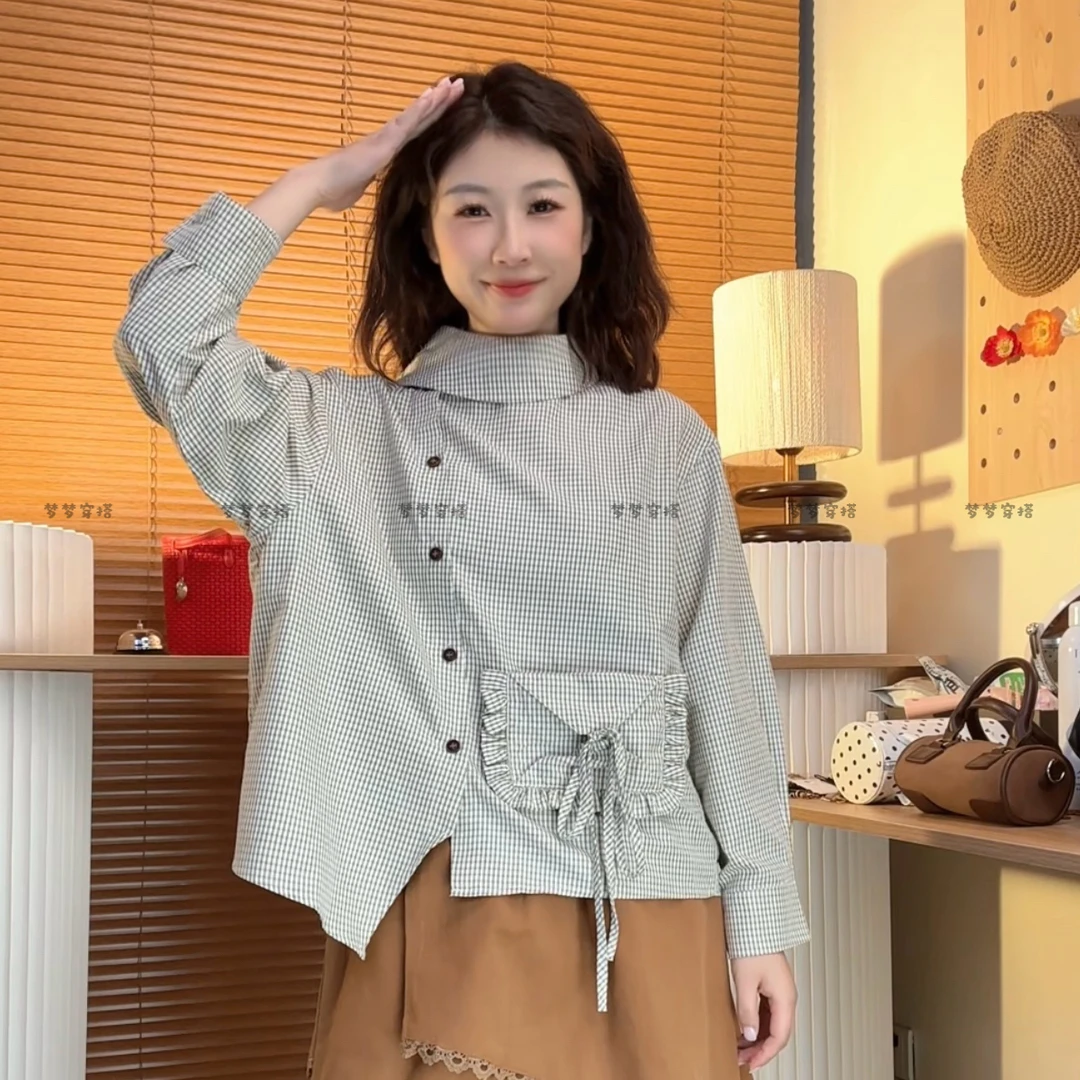 PQ “秋日来信”原创气质折叠领斜门襟不规则下摆信封口袋长袖衬衫