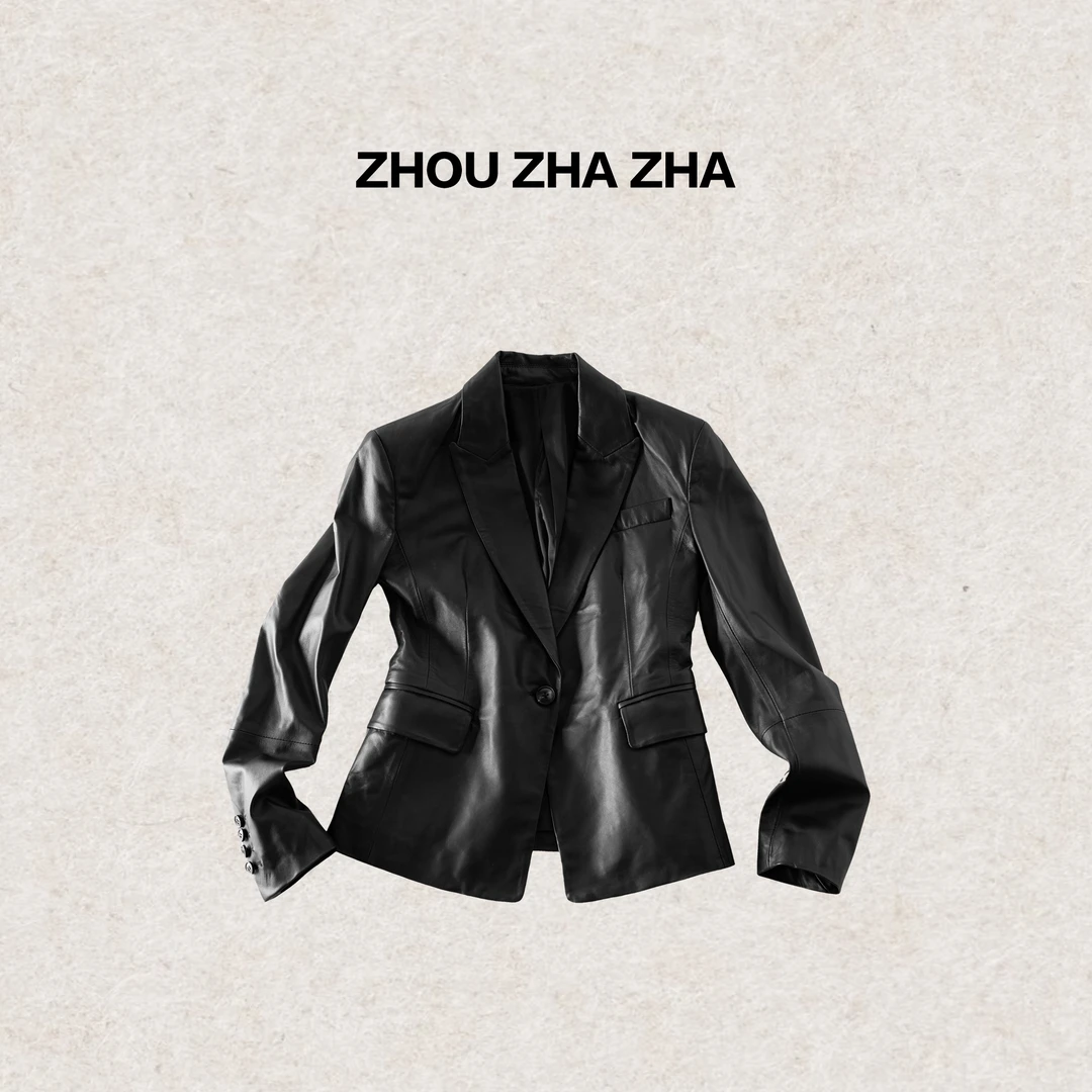 【周炸炸】绵羊皮西服款秋冬新款修身显瘦韩版休闲皮衣外套#531100