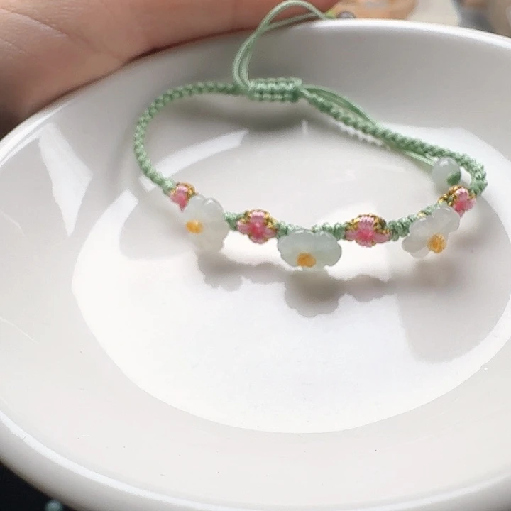 翡翠未镶嵌手绳手工编绳小花花