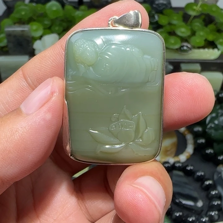 和田玉银S925镶嵌挂件