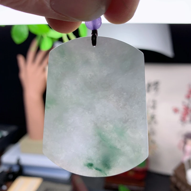 优惠缅甸纯天然A货翡翠正品老坑料淡色飘花平安无事牌吊坠挂件