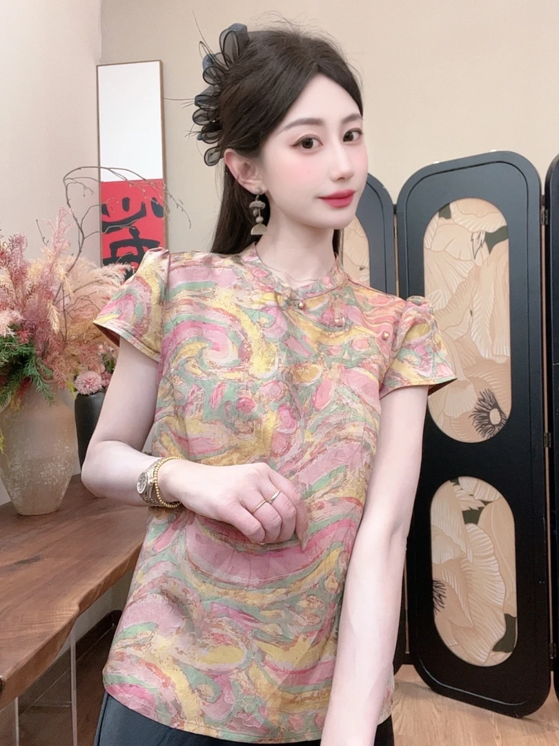 【七彩祥云】2025夏季新款无袖百搭显瘦新中式短袖女日常长款