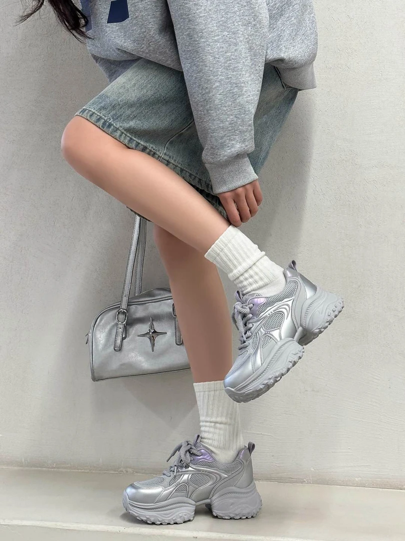 戈美其2025春季新款老爹鞋网面系带反光休闲百搭菠萝底15201216