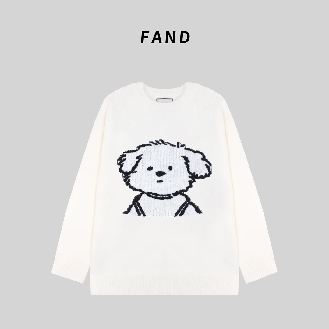 FAND品牌【hello狗狗】针织秋冬宽松慵懒风百搭加厚圆领毛衣