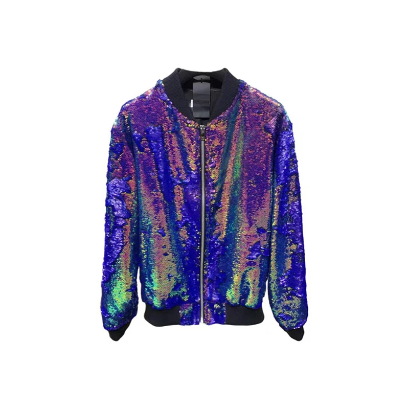 ROKKIHU 欧美说唱歌手反光亮片夹克外套上衣