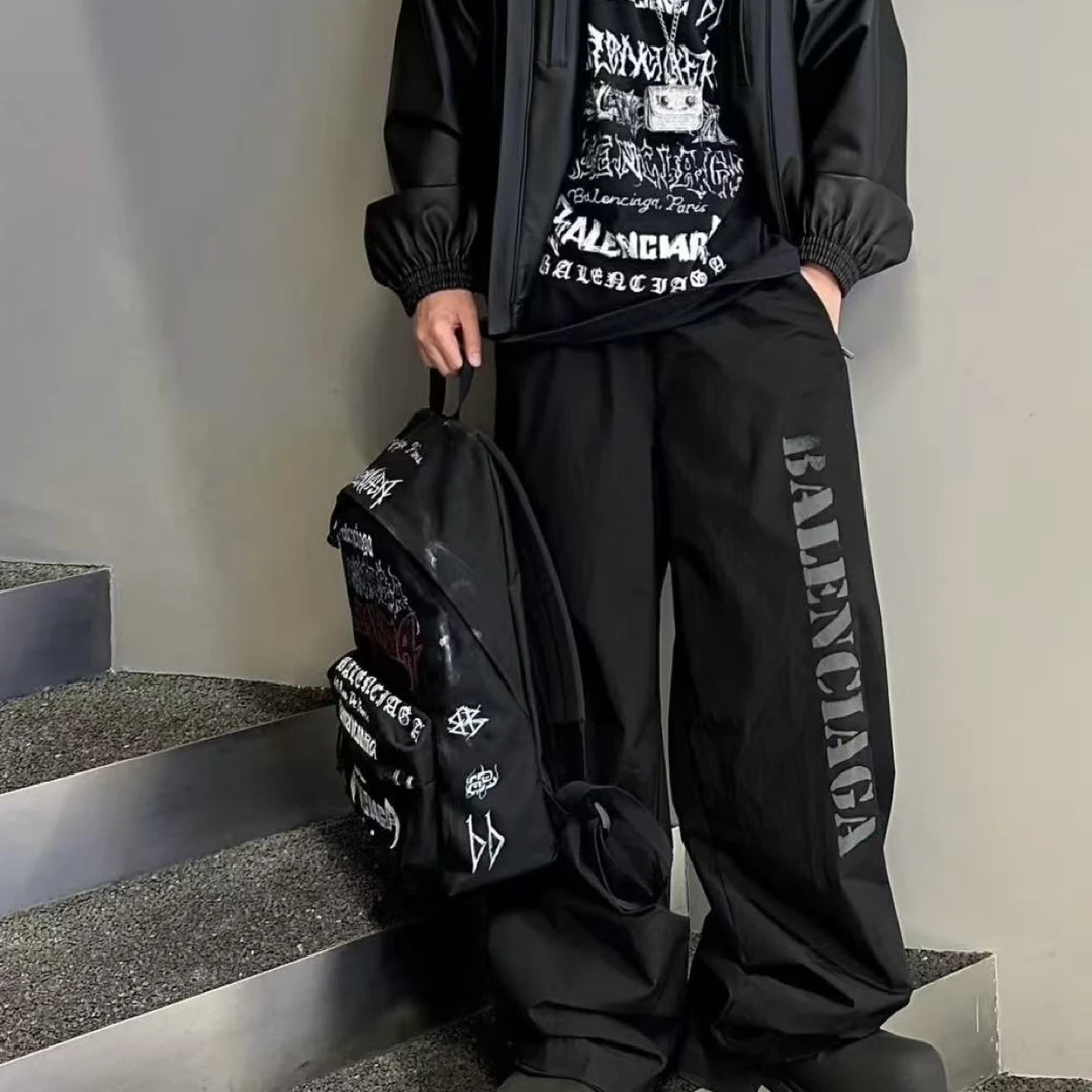 未使用 Balenciaga/巴黎世家 yy 黑色印花松紧腰长裤 S码 015293