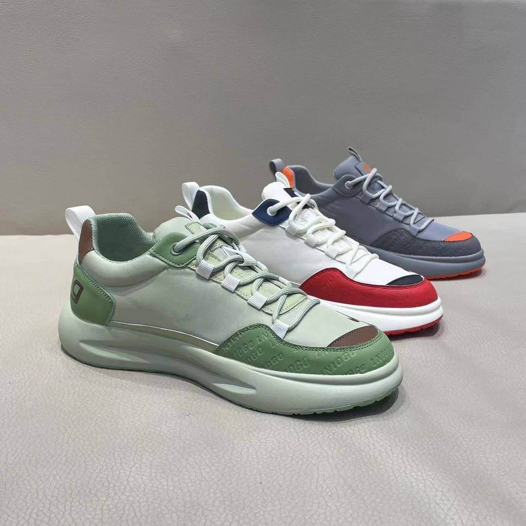 国潮新款春季皮布拼接厚底百搭潮流舒适男士时尚休闲潮鞋【皮鞋码】