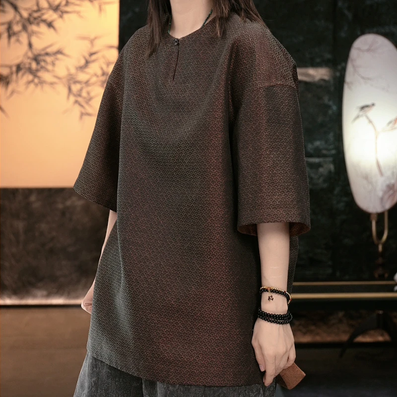 【再易】2025新款赤麟香云纱桑蚕丝男士双穿短袖T恤上衣ZY0279S