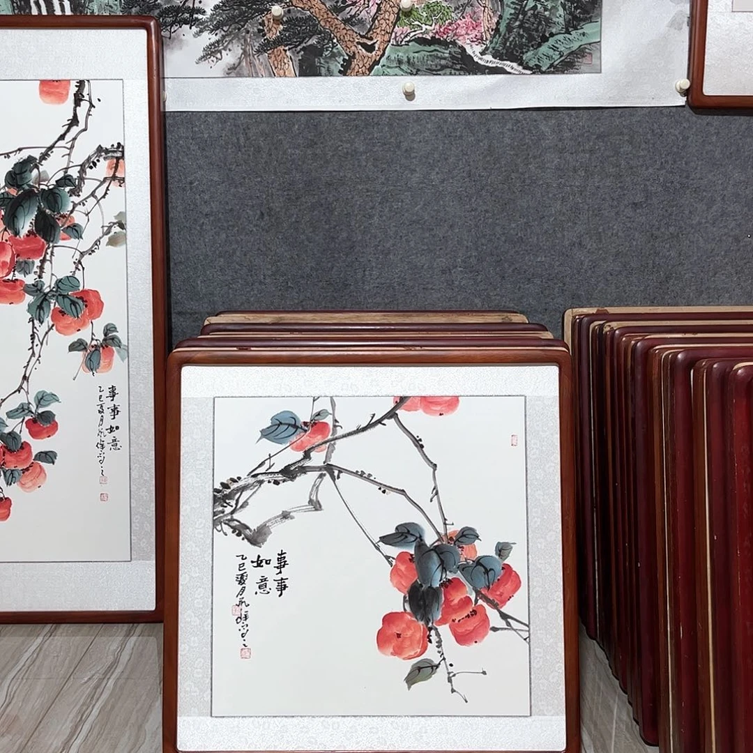 国画书画作品带框63×63厘米