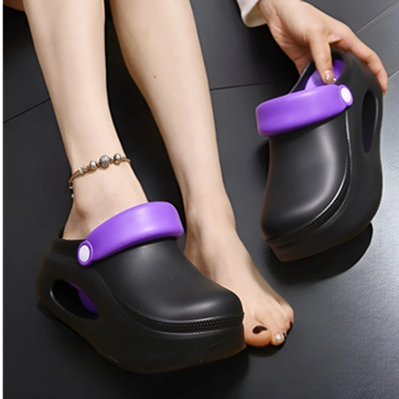 甜美可爱洞洞鞋女夏季厚底增高软底舒适可外穿凉拖鞋两穿凉鞋