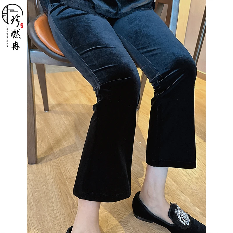 【珍珍女装】设计师款修身显瘦微喇纯色秋季时尚国风休闲裤93024