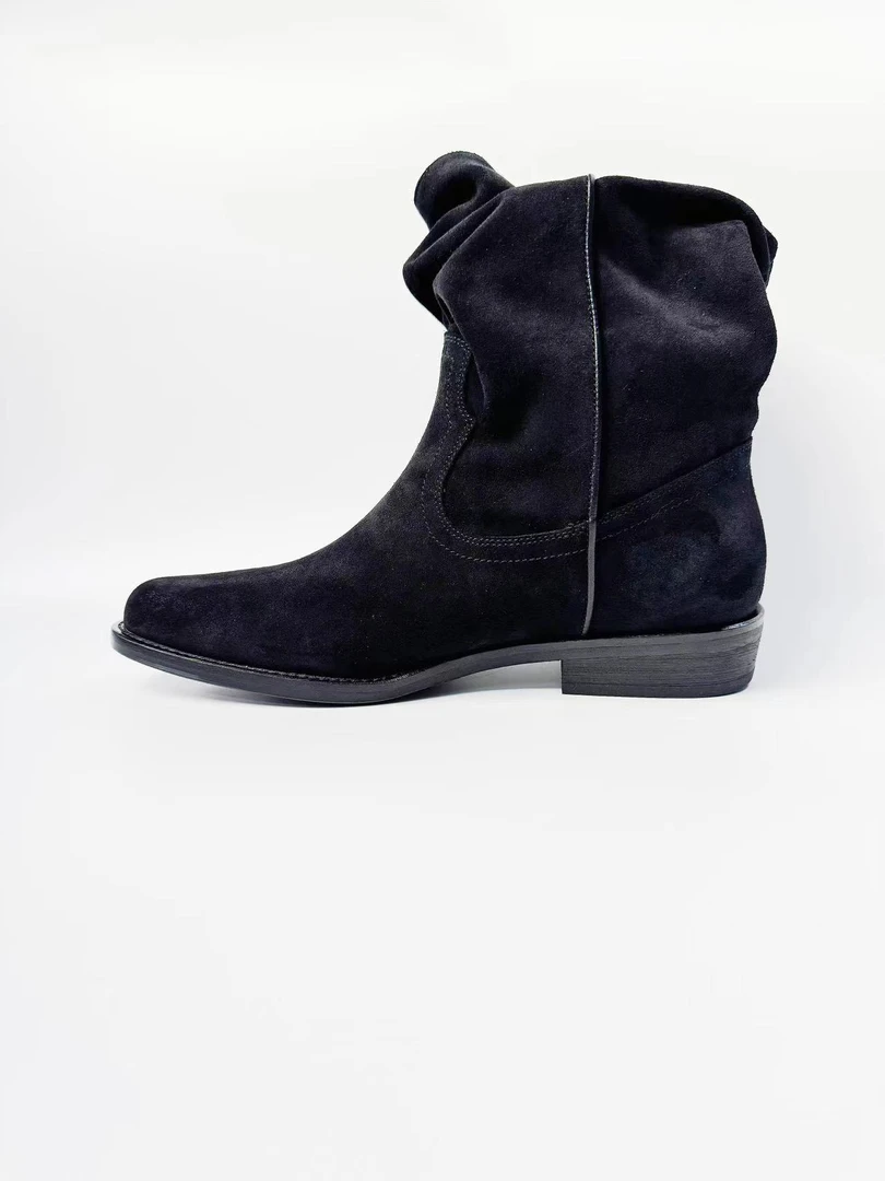 【聚新汇】3806-5新款高跟游牧风慵懒褶筒真皮时尚经典堆堆靴