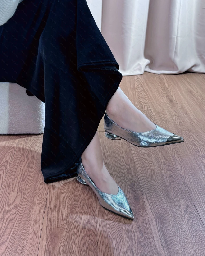 【全真皮】法式尖头单鞋2025新款夏国风气质百搭女士浅口中粗跟鞋