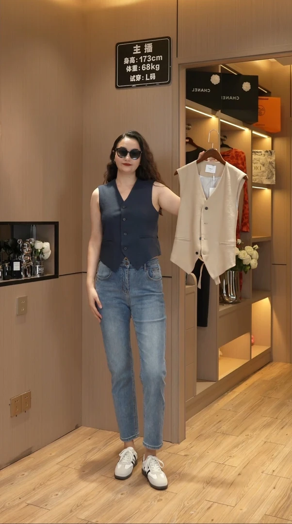 （清货）夏季新款通勤短款马甲V领洋气百搭单排扣上衣无袖