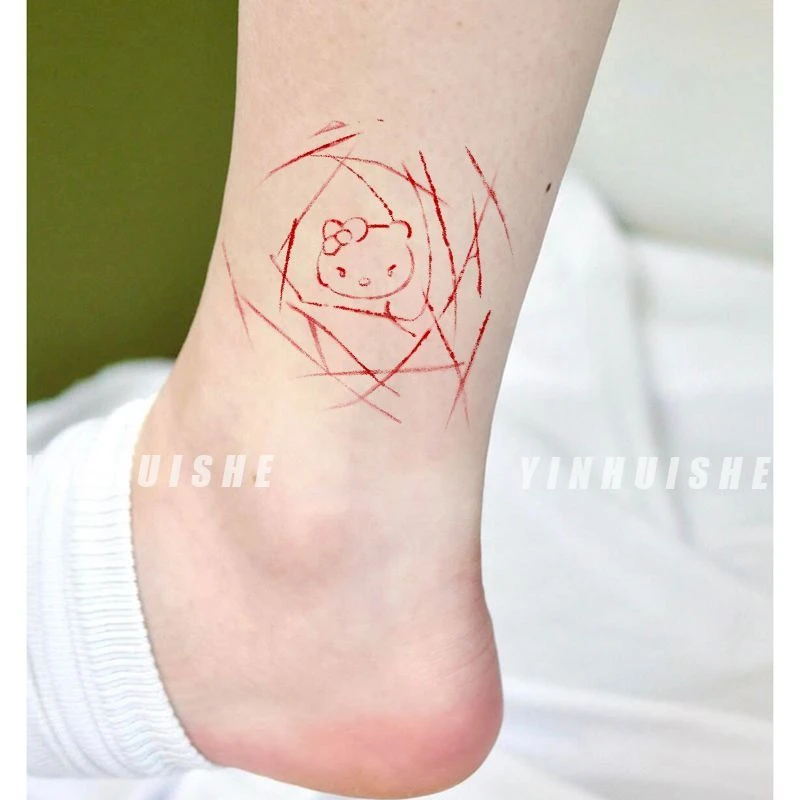伤感猫猫2025流行纹身爆款可爱彩色脚踝一年学生可洗防水刺青贴