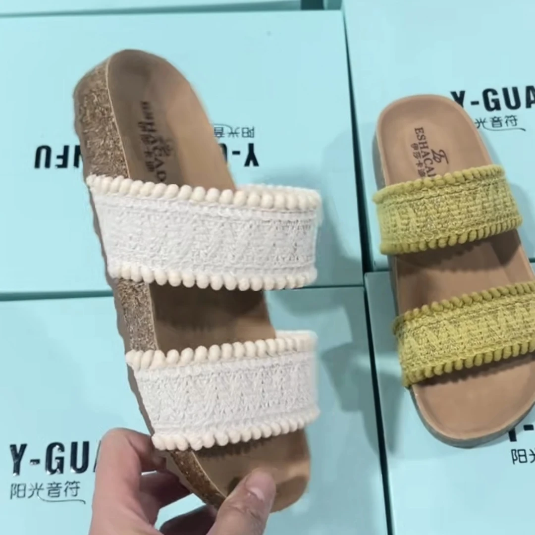 诗涵家 纺织低跟软底凉拖619