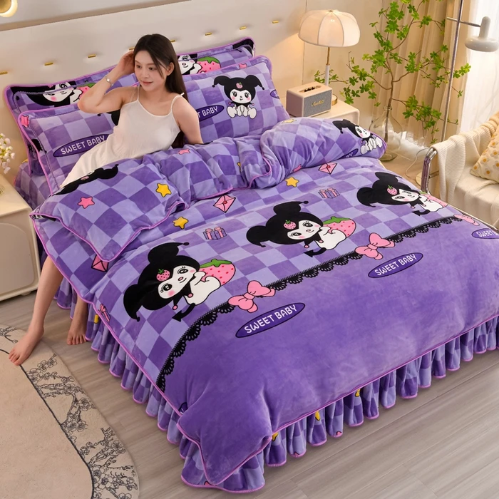 牛奶绒被套加绒被罩加厚绒被奶绒床单双面绒单人新年喜事工厂直销