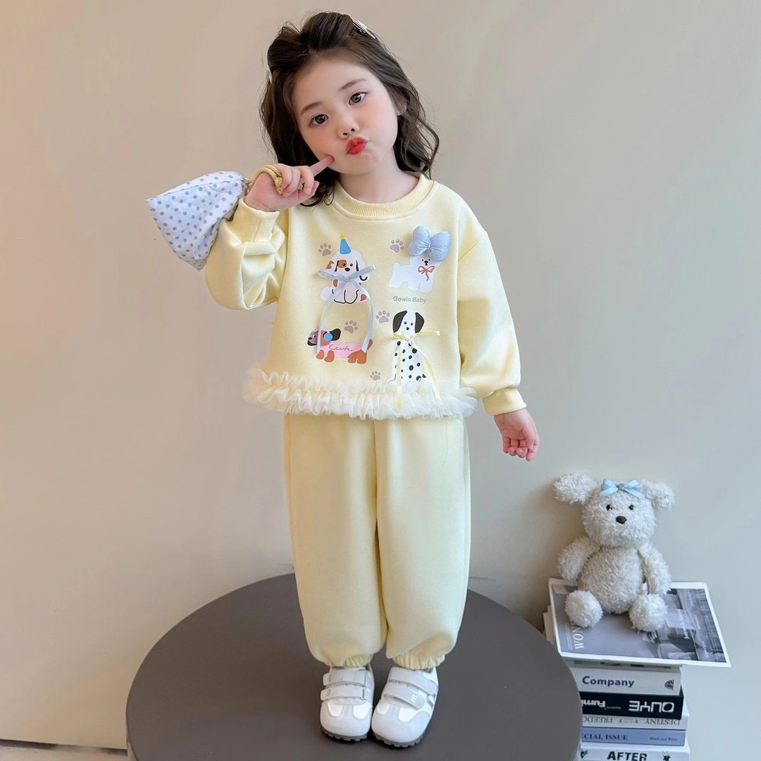 可爱蝴蝶结套装女童秋装2025新款秋装洋气时髦运动宝宝卫衣两件套