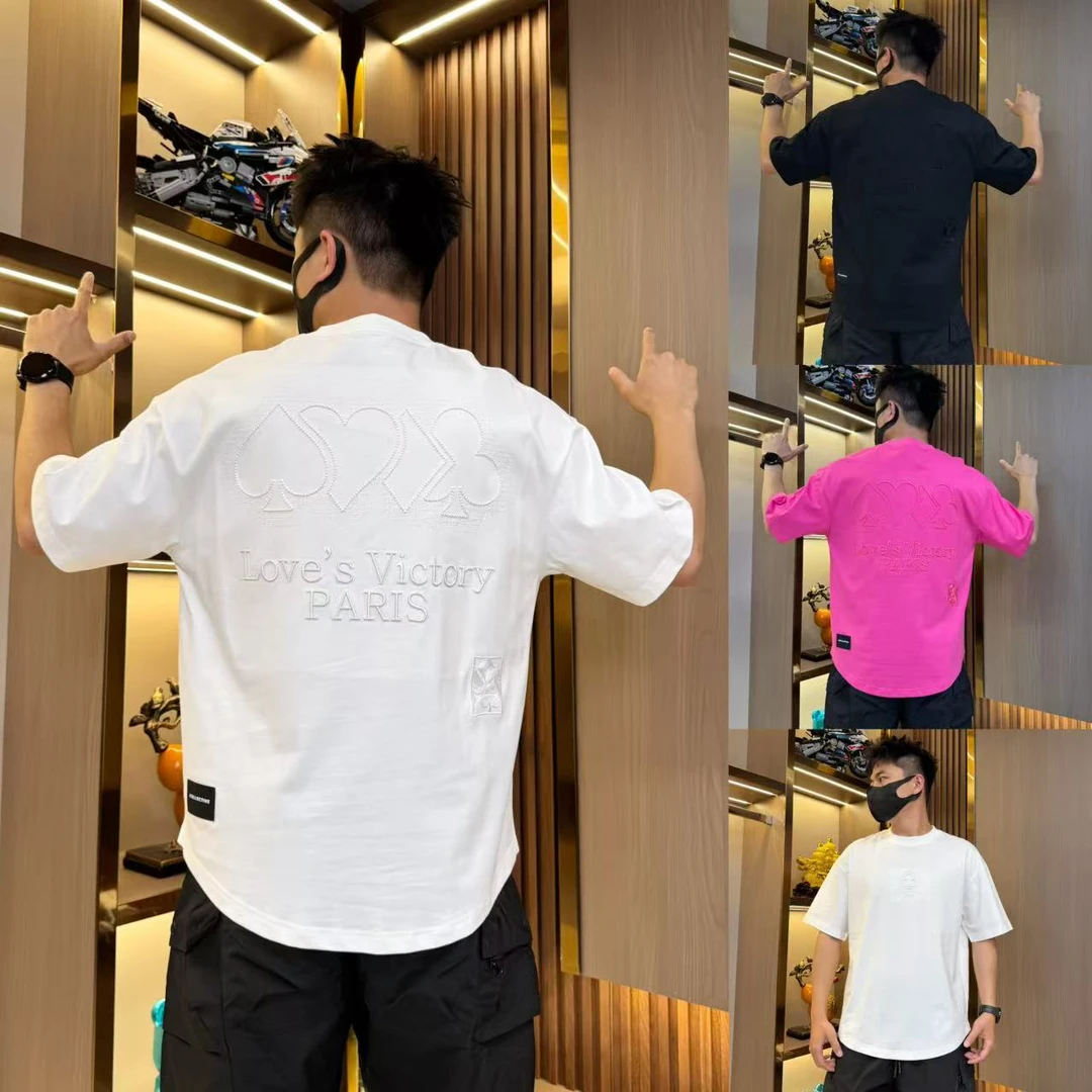 夏季新款纯棉网红短袖男士T恤重工刺绣潮牌图案宽松版型休闲圆领