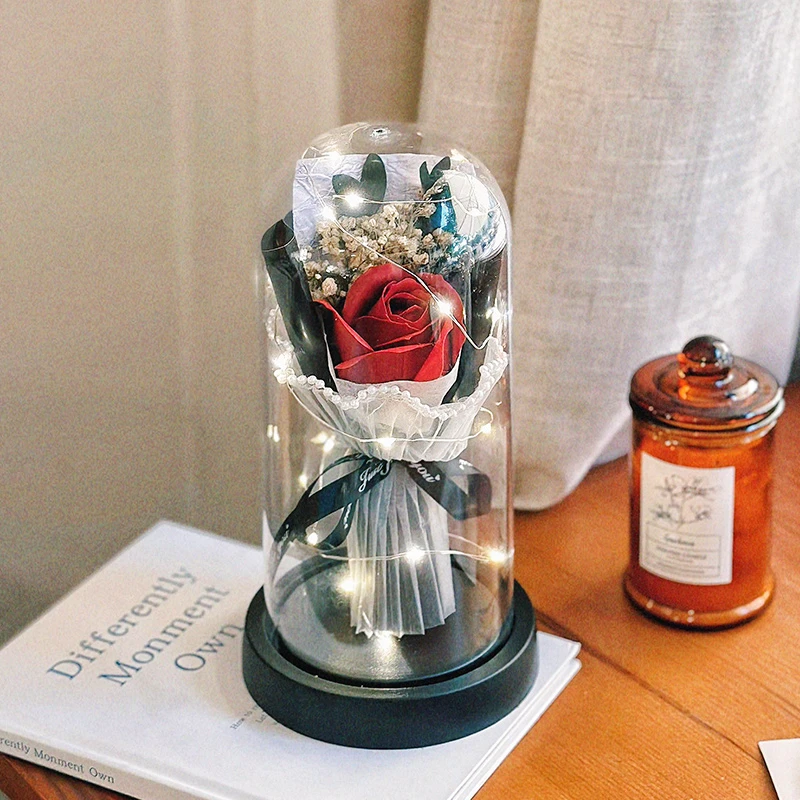 38妇女节生日礼物送女生朋友闺蜜老婆情人节发光仿真玫瑰花永生花