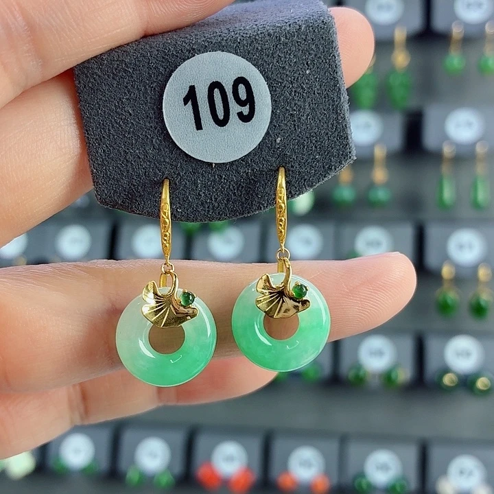 翡翠18K金镶嵌耳饰耳饰