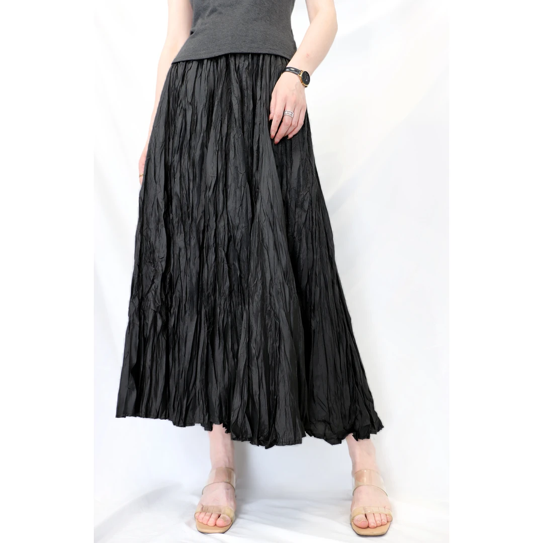 畅形CHECKLESS飘逸垂感压皱半身裙新款大码女装高级感痞帅衬衫