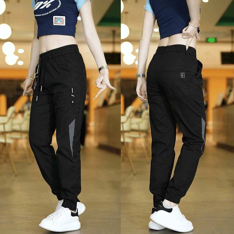2025新款男士休闲裤秋季新款拼色弹力潮流运动宽松束脚长裤子男