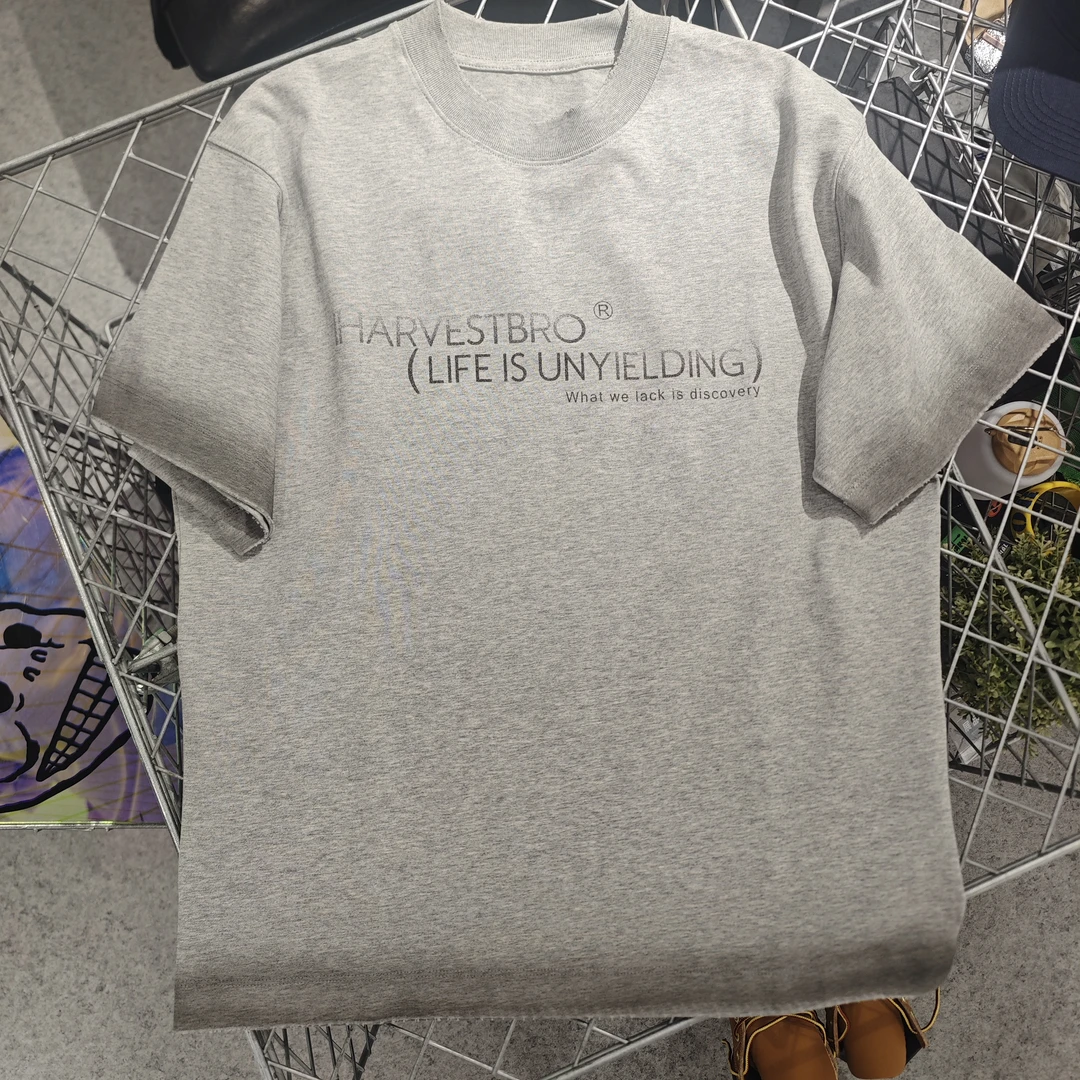 13720短袖T恤男女同款中性风做旧夏季字母印花渐变上衣