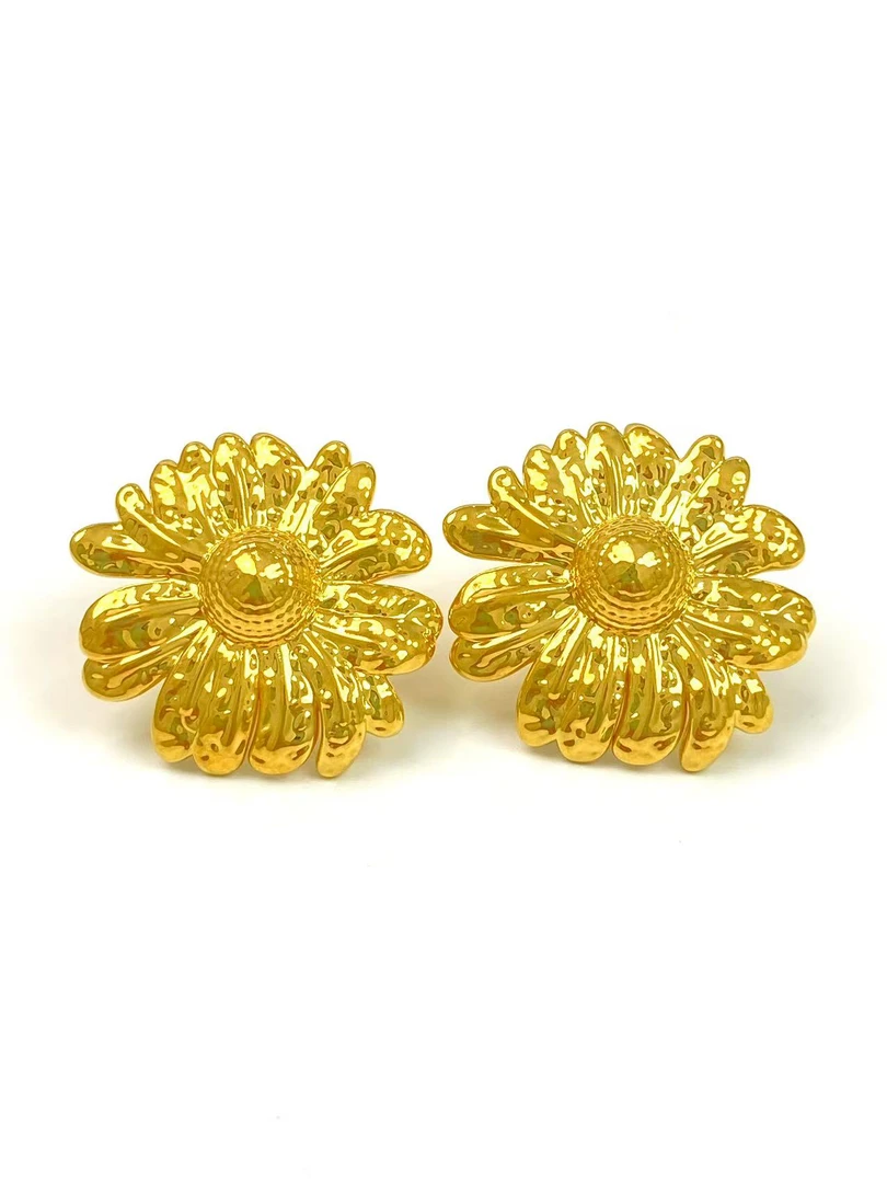 2老庙足金太阳花耳钉女款