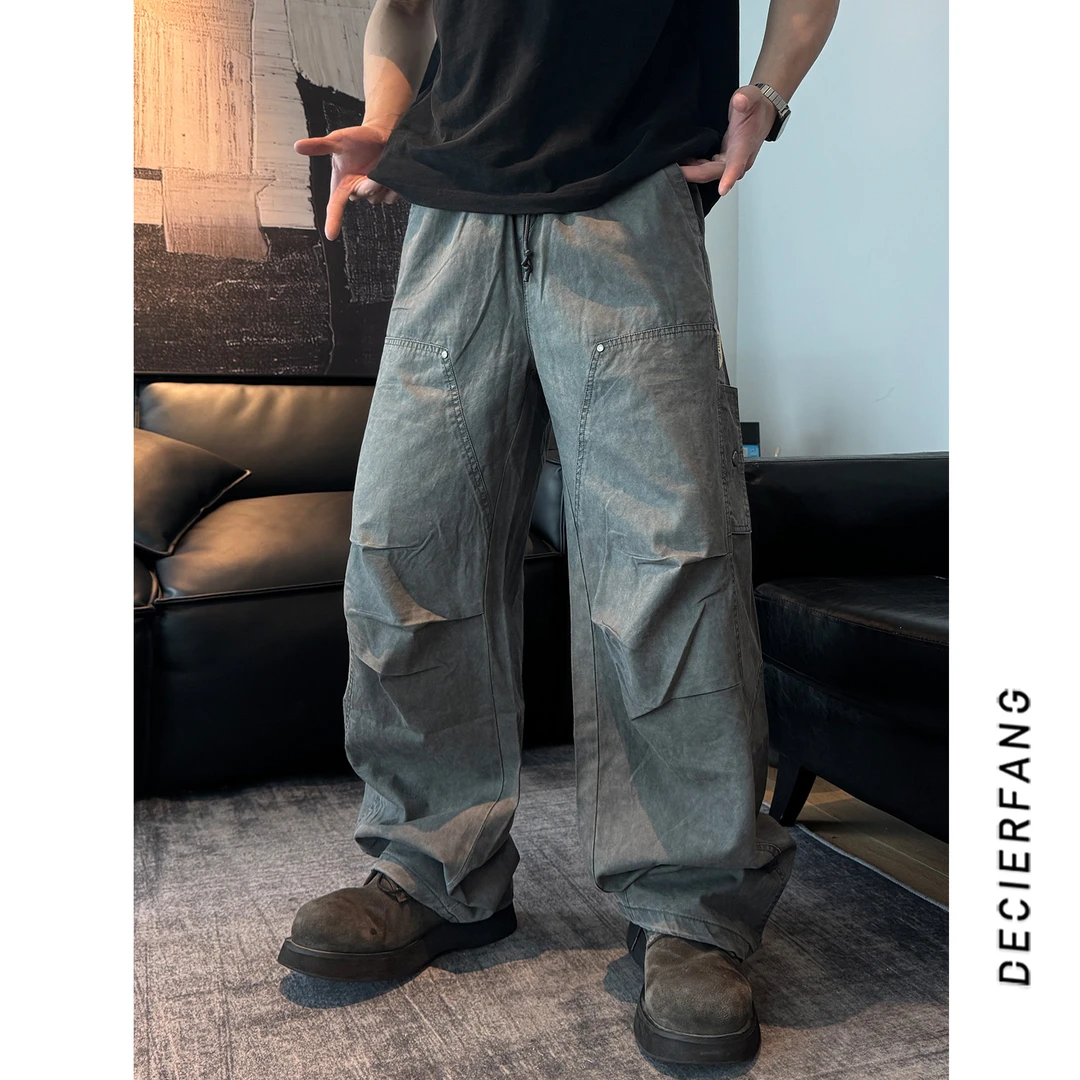 2025【柳钉拼接 褶皱伞兵】宽松工装伐木裤春夏薄款时尚纯棉休闲裤