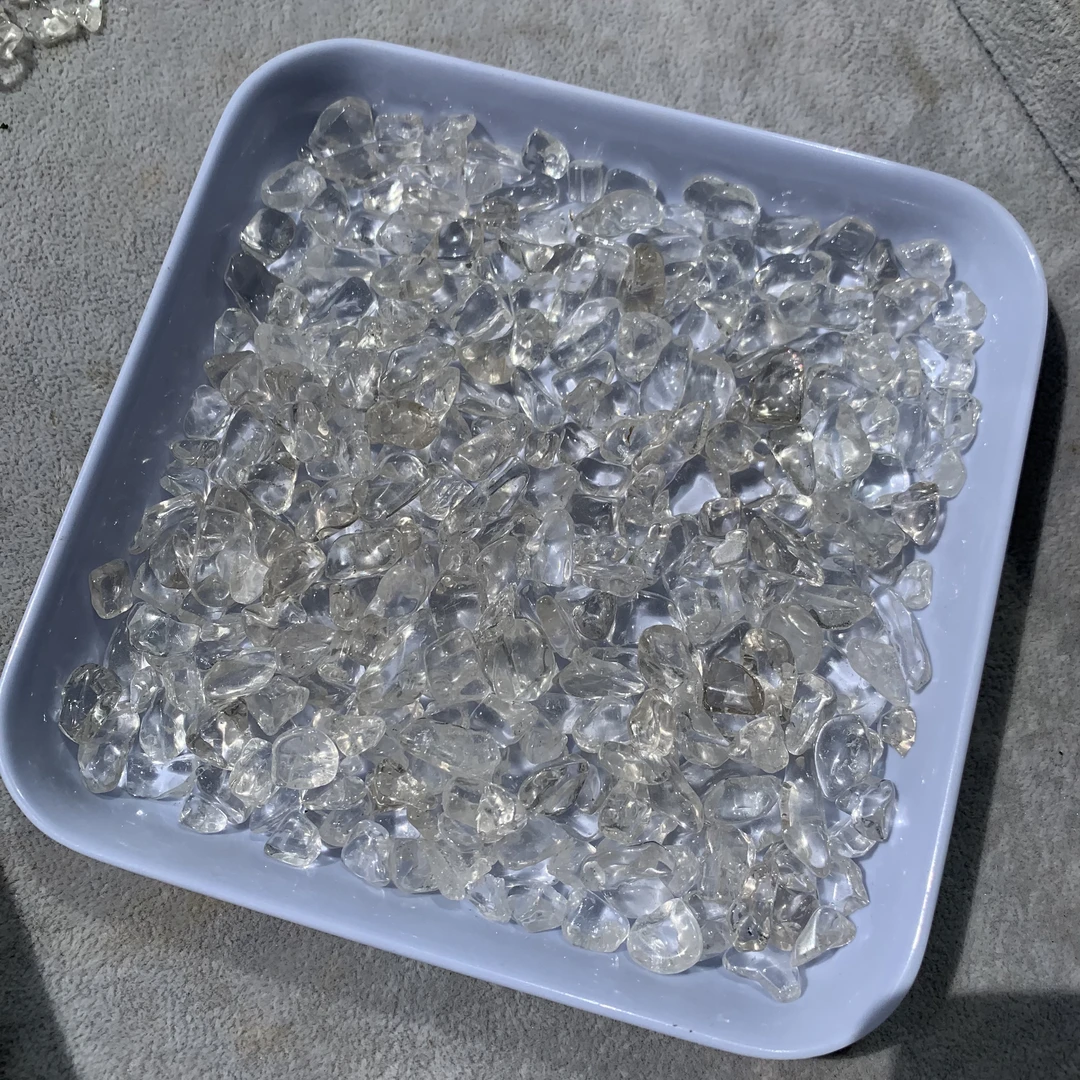 天然白水晶手串消磁石透亮鱼缸造景花盆装饰天然小颗粒